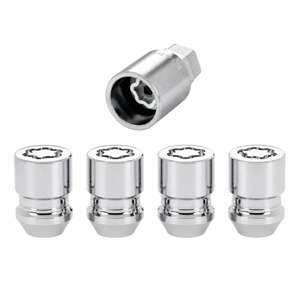 McGard Wheel Lock Nut Set - 4pk. (Cone Seat) 1/2-20 / 3/4 & 13/16 Dual Hex / 1.28in. Length - Chrome - McGard 24193