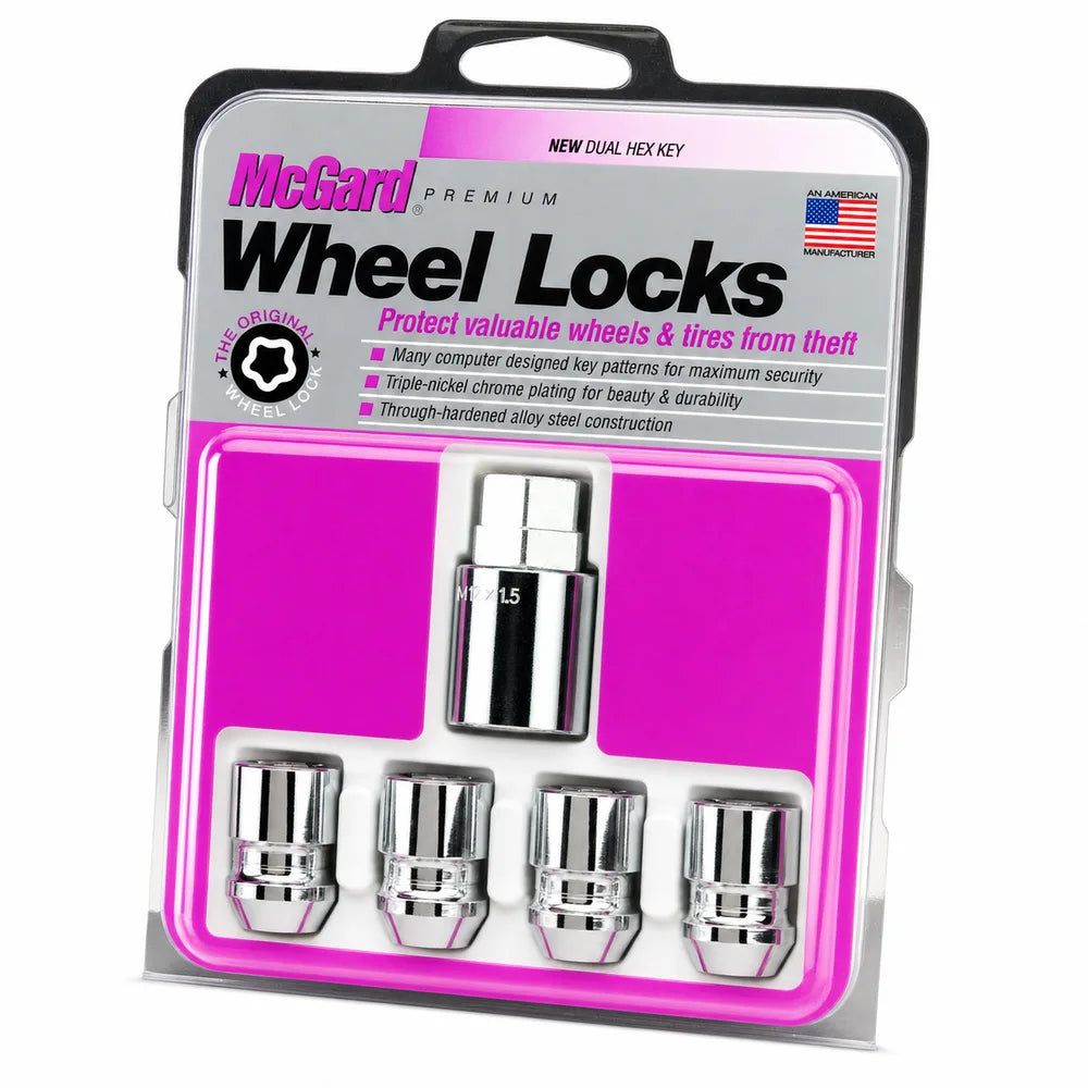 McGard Wheel Lock Nut Set - 4pk. (Cone Seat) 1/2-20 / 3/4 & 13/16 Dual Hex / 1.28in. Length - Chrome - McGard 24193