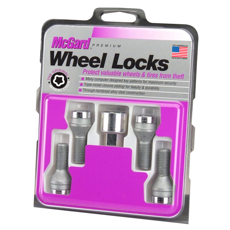 McGard Wheel Lock Bolt Set - 4pk. (Cone Seat) M14X1.25 / 17mm Hex / 27.3mm Shank Length - Chrome - Black Ops Auto Works