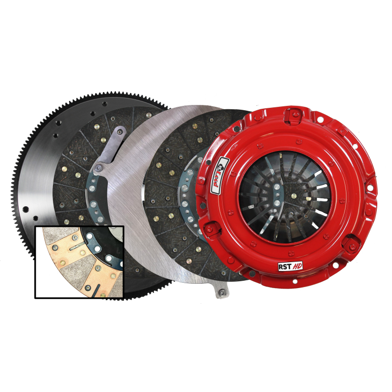 McLeod RST HD Twin clutch kit exploded view showing flywheel, clutch discs, and pressure plate