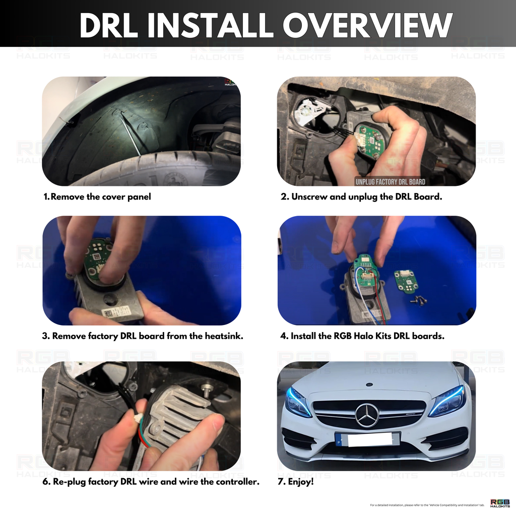 RGB Halo Kits Mercedes Benz C-Class RGBW Multicolor DRL Boards (2015-2023)