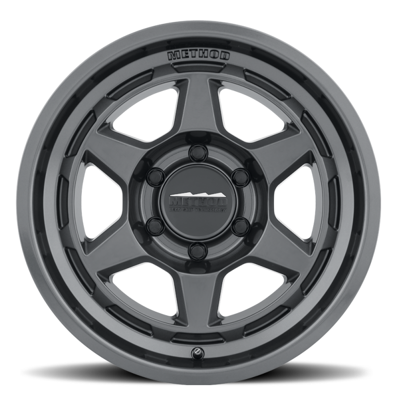 Method MR708 gloss titanium wheel, straight-on front view showing center cap
