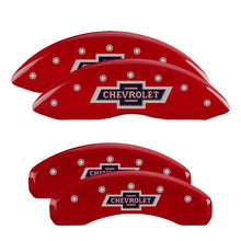 Load image into Gallery viewer, MGP 4 Caliper Covers Engraved F &amp; R 100 Anniversary Red Finish Silver Char 2019 Chevy Silverado 1500 - Black Ops Auto Works