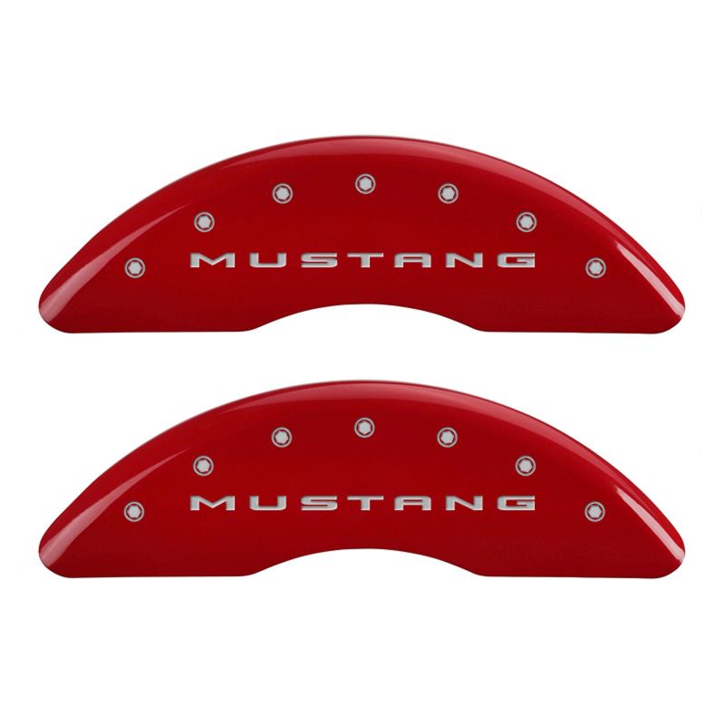 MGP 4 Caliper Covers Engraved Front 2015/Mustang Engraved Rear 2015/50 Red finish silver ch - Black Ops Auto Works