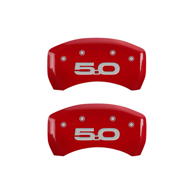 MGP 4 Caliper Covers Engraved Front 2015/Mustang Engraved Rear 2015/50 Red finish silver ch - Black Ops Auto Works