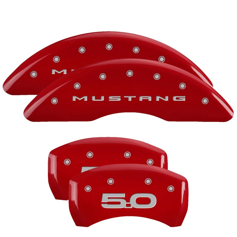 MGP 4 Caliper Covers Engraved Front 2015/Mustang Engraved Rear 2015/50 Red finish silver ch - Black Ops Auto Works