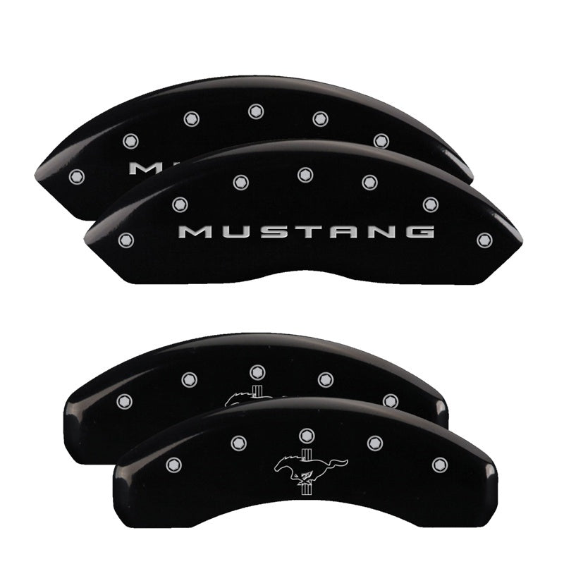 MGP 4 Caliper Covers Engraved Front 2015/Mustang Engraved Rear 2015/Bar & Pony Black finish slvr ch - Black Ops Auto Works