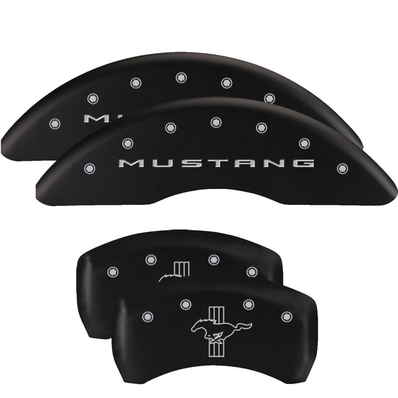 MGP 4 Caliper Covers Engraved Front 2015/Mustang Engraved Rear 2015/Bar & Pony Black finish slvr ch - Black Ops Auto Works