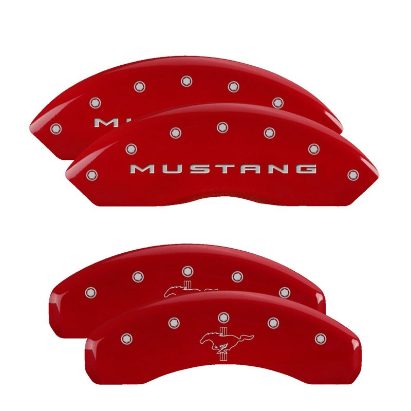 MGP 4 Caliper Covers Engraved Front 2015/Mustang Engraved Rear 2015/Bar & Pony Red finish silver ch - Black Ops Auto Works