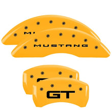 Load image into Gallery viewer, MGP 4 Caliper Covers Engraved Front 2015/Mustang Engraved Rear 2015/GT Yellow finish black ch - Black Ops Auto Works