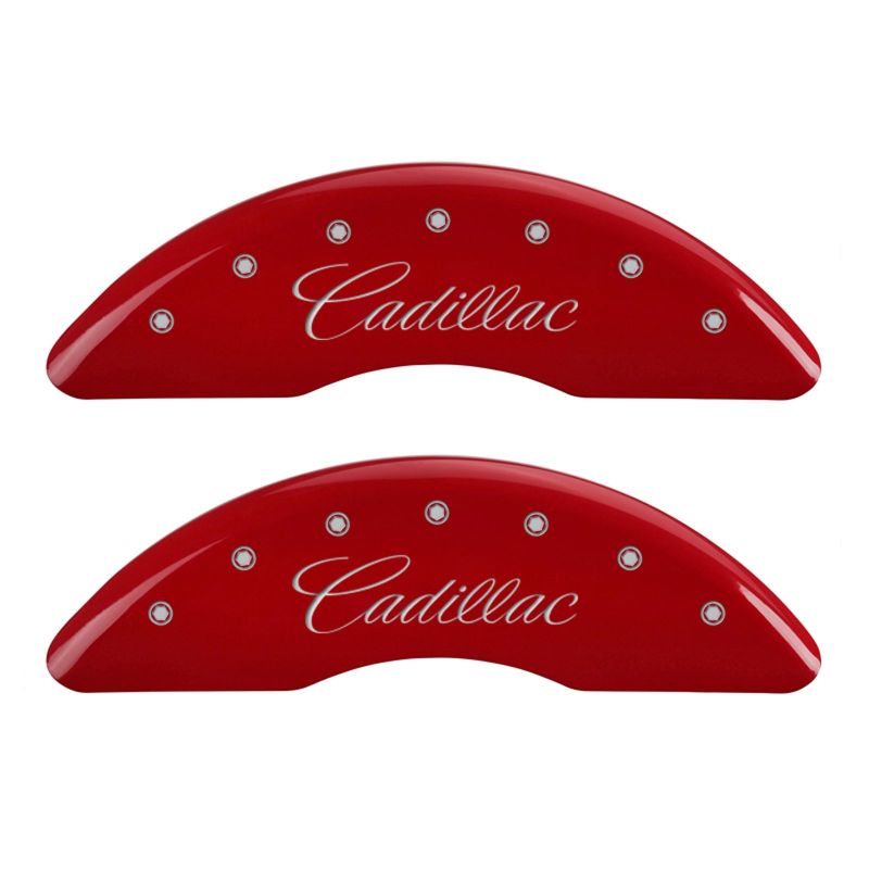 MGP 4 Caliper Covers Engraved Front Cadillac Engraved Rear XTS Red finish silver ch - Black Ops Auto Works
