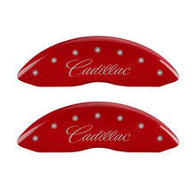 Load image into Gallery viewer, MGP 4 Caliper Covers Engraved Front Cursive/Cadillac Engraved Rear CTS Red finish silver ch - Black Ops Auto Works
