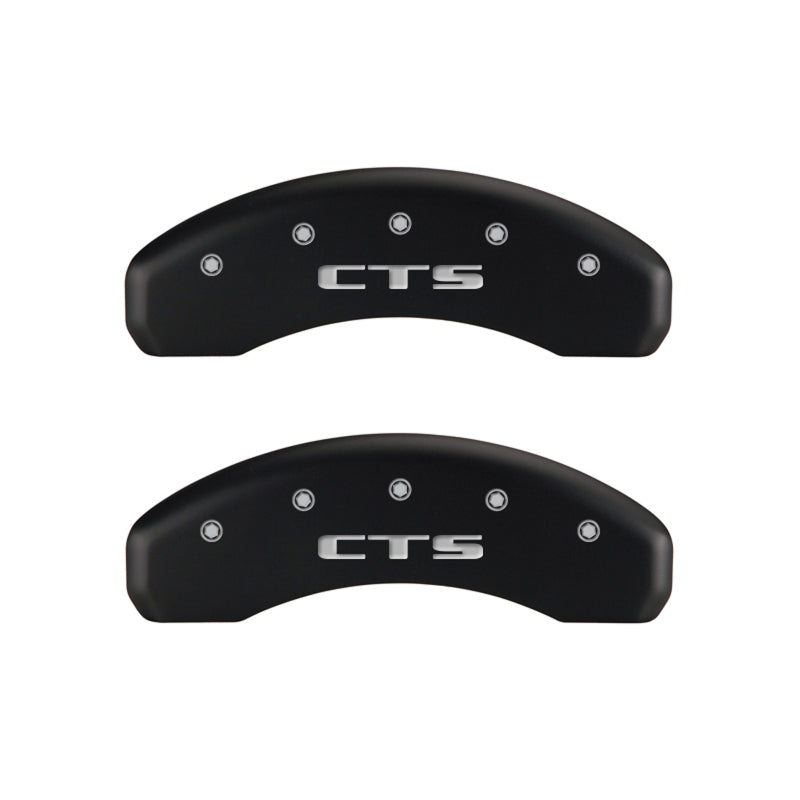 MGP 4 Caliper Covers Engraved Front Cursive/Cadillac Engraved Rear CTS Red finish silver ch - Black Ops Auto Works