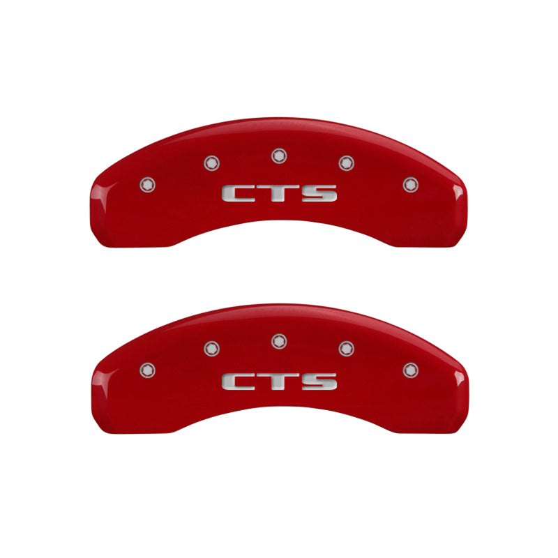 MGP 4 Caliper Covers Engraved Front Cursive/Cadillac Engraved Rear CTS Red finish silver ch - Black Ops Auto Works