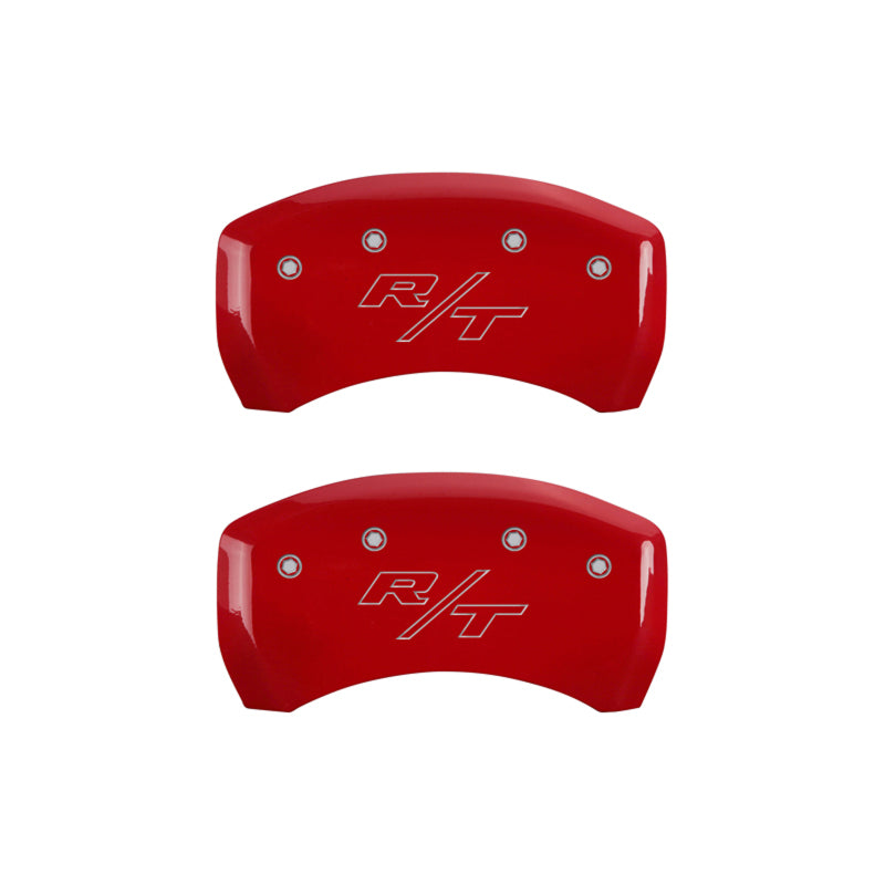 MGP 4 Caliper Covers Engraved Front Cursive/Challenger Engraved Rear RT Red finish silver ch - Black Ops Auto Works