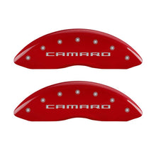 Load image into Gallery viewer, MGP 4 Caliper Covers Engraved Front Gen 5/Camaro Engraved Rear Gen 5/RS Red finish silver ch - Black Ops Auto Works