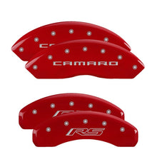 Load image into Gallery viewer, MGP 4 Caliper Covers Engraved Front Gen 5/Camaro Engraved Rear Gen 5/RS Red finish silver ch - Black Ops Auto Works