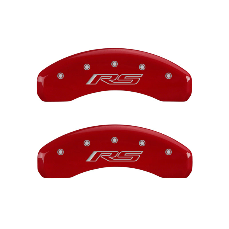 MGP 4 Caliper Covers Engraved Front Gen 5/Camaro Engraved Rear Gen 5/RS Red finish silver ch - Black Ops Auto Works