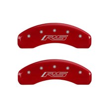Load image into Gallery viewer, MGP 4 Caliper Covers Engraved Front Gen 5/Camaro Engraved Rear Gen 5/RS Red finish silver ch - Black Ops Auto Works