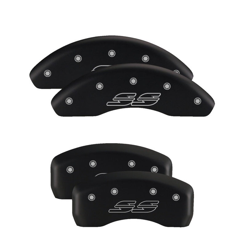 MGP 4 Caliper Covers Engraved Front Gen 5/Camaro Engraved Rear Gen 5/RS Red finish silver ch - Black Ops Auto Works