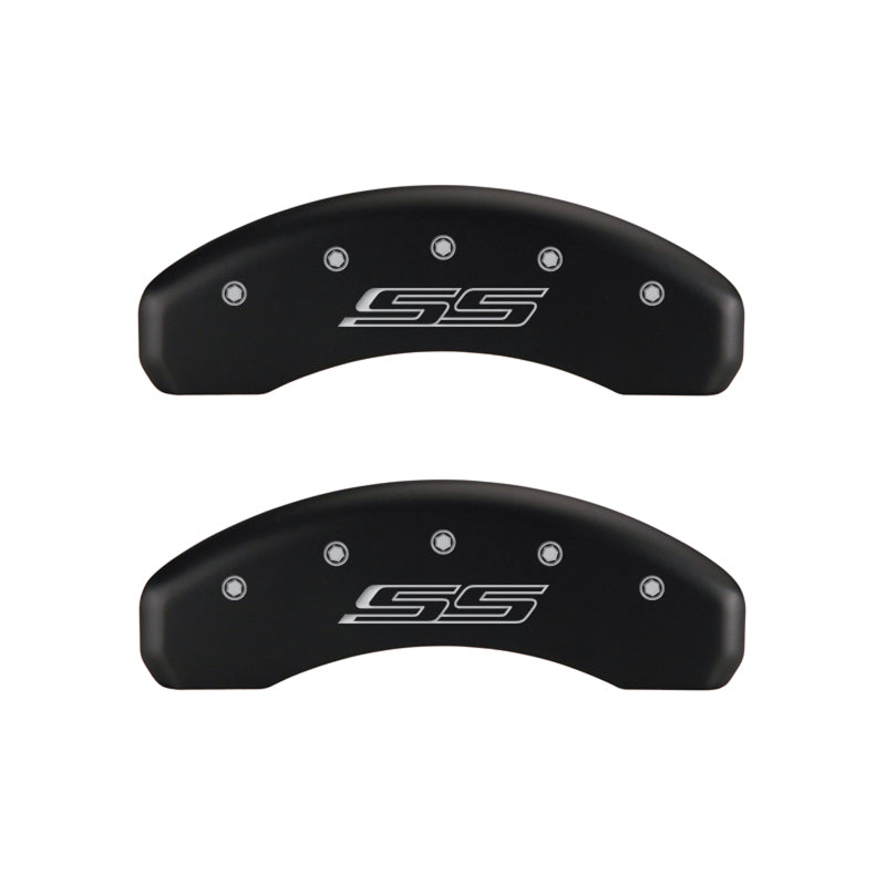 MGP 4 Caliper Covers Engraved Front Gen 5/Camaro Engraved Rear Gen 5/SS Red finish silver ch - Black Ops Auto Works