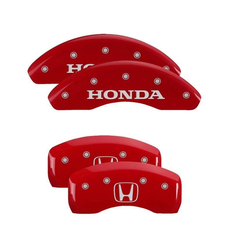 MGP 4 Caliper Covers Engraved Front Honda Engraved Rear H Logo Red finish silver ch - Black Ops Auto Works