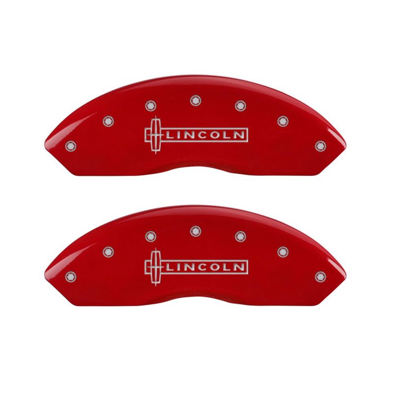 MGP 4 Caliper Covers Engraved Front Lincoln Engraved Rear MKZ Red finish silver ch - Black Ops Auto Works
