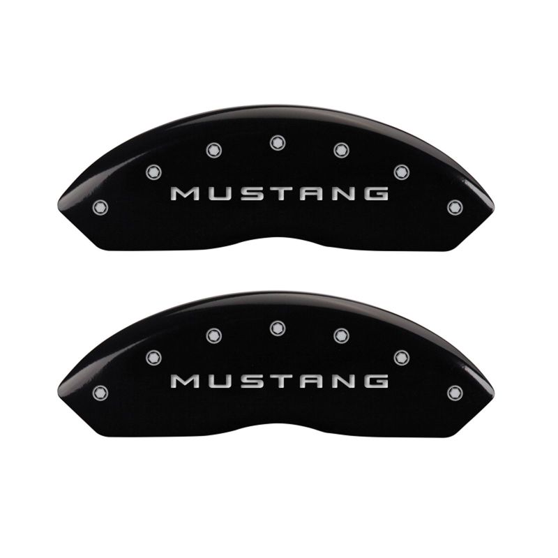 MGP 4 Caliper Covers Engraved Front Mustang Engraved Rear 50 Black finish silver ch - Black Ops Auto Works