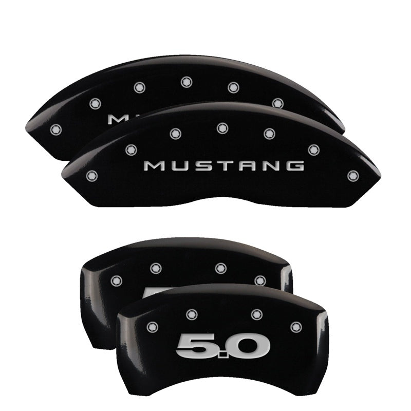 MGP 4 Caliper Covers Engraved Front Mustang Engraved Rear 50 Black finish silver ch - Black Ops Auto Works