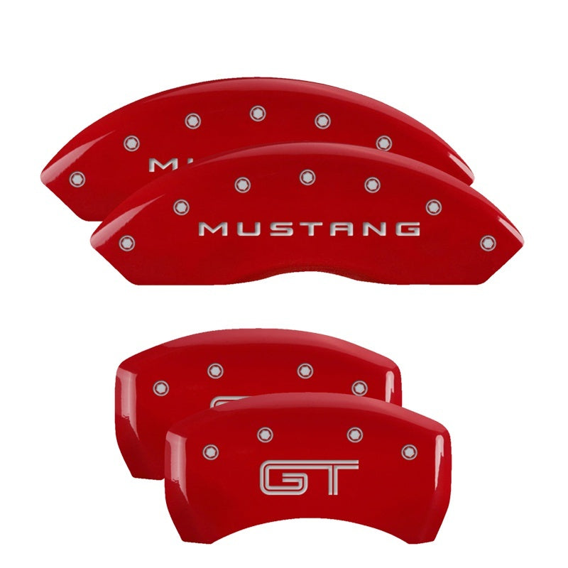 MGP 4 Caliper Covers Engraved Front Mustang Engraved Rear GT Red finish silver ch - Black Ops Auto Works