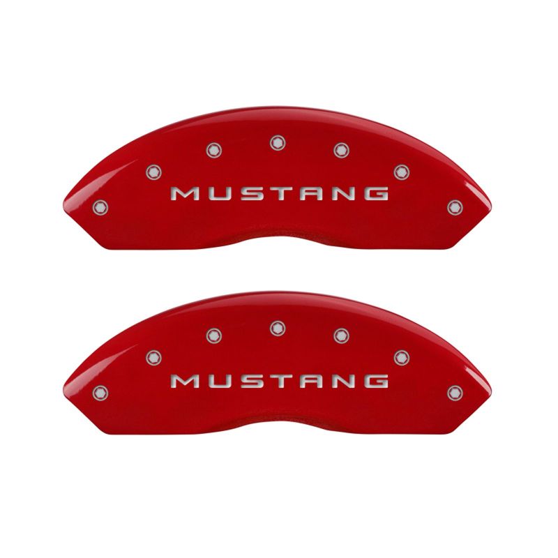 MGP 4 Caliper Covers Engraved Front Mustang Engraved Rear GT Red finish silver ch - Black Ops Auto Works