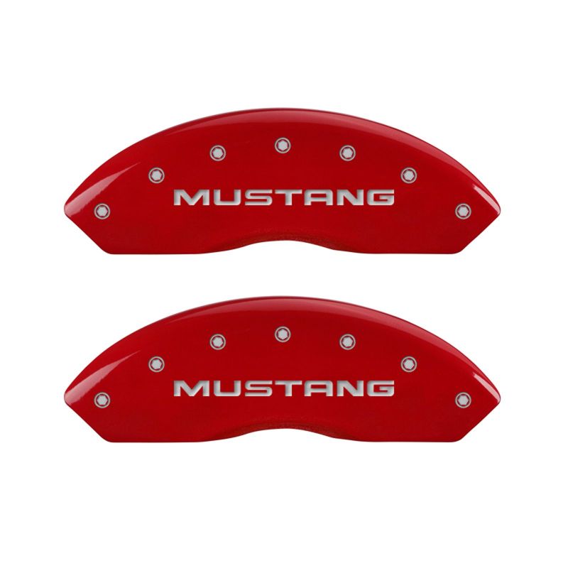 MGP 4 Caliper Covers Engraved Front Mustang Engraved Rear Pony Red finish silver ch - Black Ops Auto Works