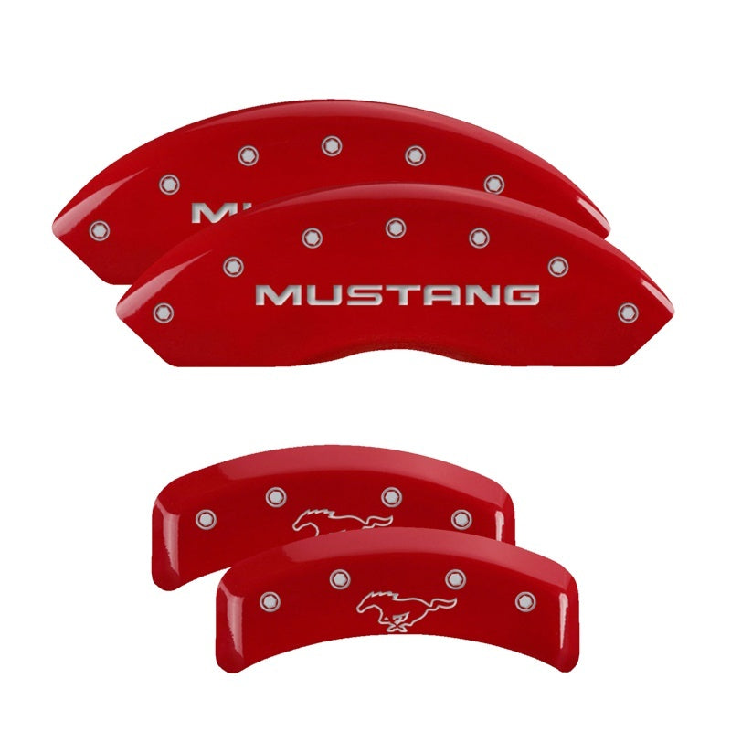 MGP 4 Caliper Covers Engraved Front Mustang Engraved Rear Pony Red finish silver ch - Black Ops Auto Works
