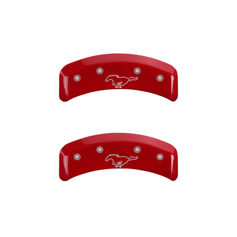 MGP 4 Caliper Covers Engraved Front Mustang Engraved Rear Pony Red finish silver ch - Black Ops Auto Works