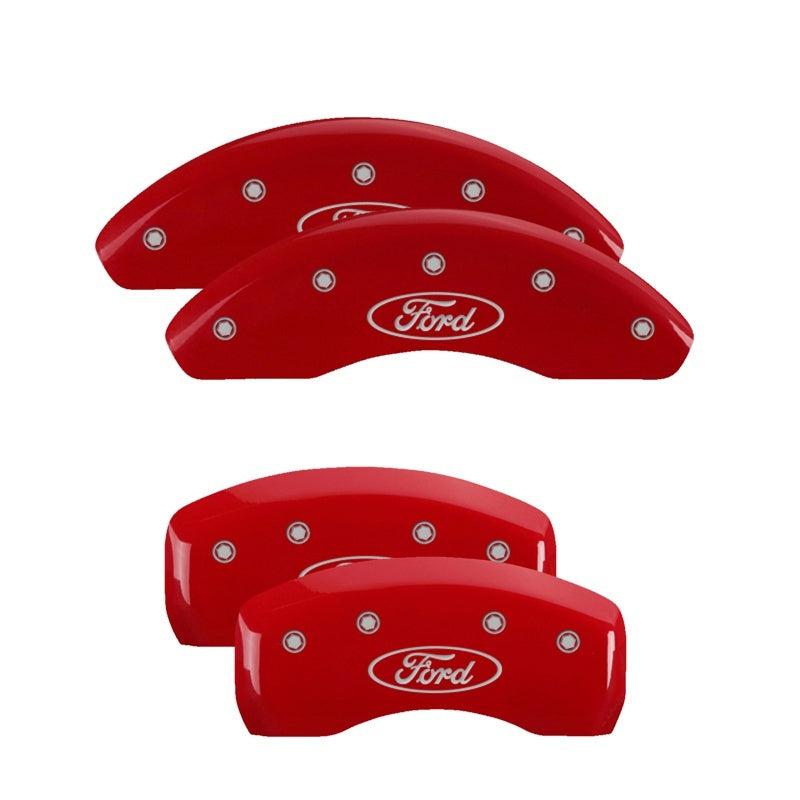 MGP 4 Caliper Covers Engraved Front Mustang Engraved Rear Pony Red finish silver ch - Black Ops Auto Works