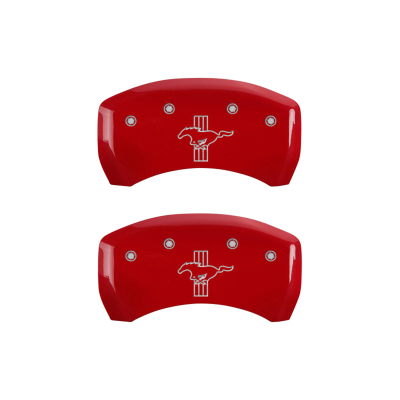 MGP 4 Caliper Covers Engraved Front Mustang Engraved Rear S197/Bar & Pony Red finish silver ch - Black Ops Auto Works