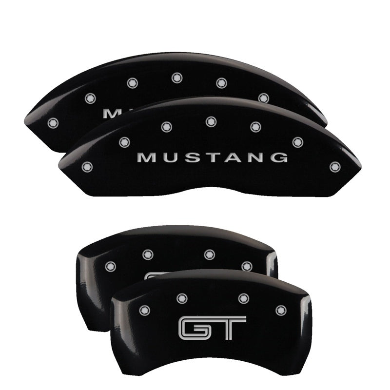 MGP 4 Caliper Covers Engraved Front Mustang Engraved Rear S197/GT Black finish silver ch - Black Ops Auto Works