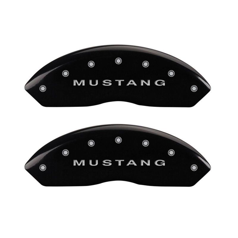 MGP 4 Caliper Covers Engraved Front Mustang Engraved Rear S197/GT Black finish silver ch - Black Ops Auto Works