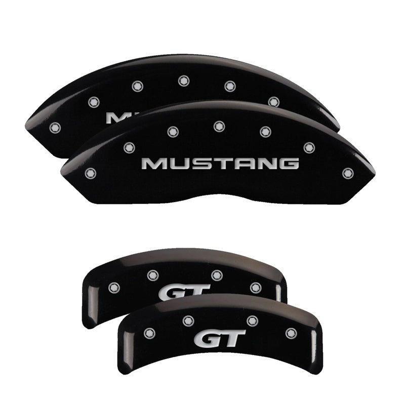 MGP 4 Caliper Covers Engraved Front Mustang Engraved Rear SN95/GT Black finish silver ch - Black Ops Auto Works