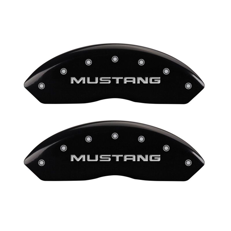 MGP 4 Caliper Covers Engraved Front Mustang Engraved Rear SN95/GT Black finish silver ch - Black Ops Auto Works