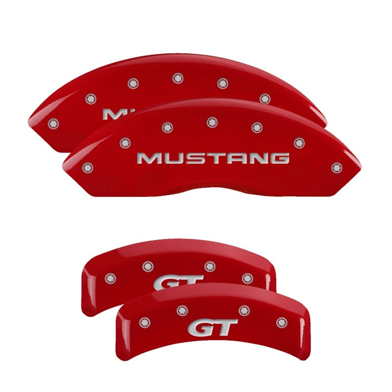 MGP 4 Caliper Covers Engraved Front Mustang Engraved Rear SN95/GT Red finish silver ch - Black Ops Auto Works
