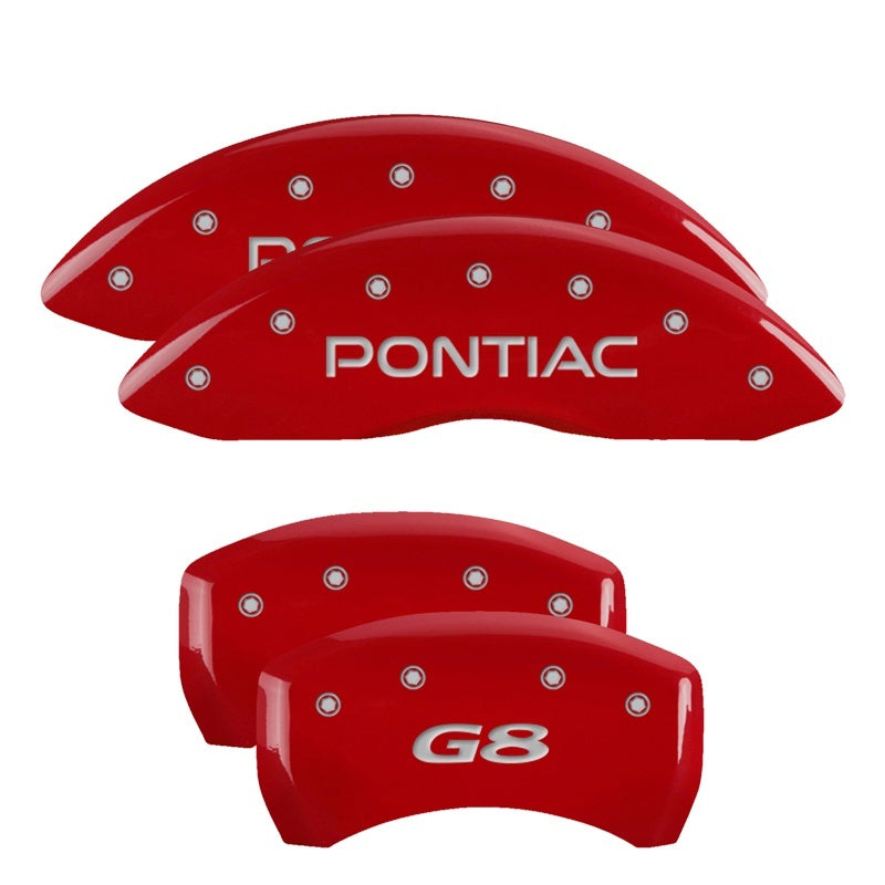 MGP 4 Caliper Covers Engraved Front Pontiac Engraved Rear G8 Red finish silver ch - Black Ops Auto Works