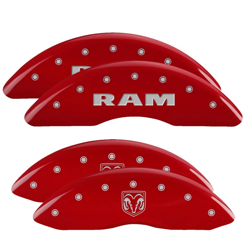 MGP 4 Caliper Covers Engraved Front RAM Engraved Rear RAMHEAD Red finish silver ch - Black Ops Auto Works