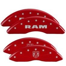 Load image into Gallery viewer, MGP 4 Caliper Covers Engraved Front RAM Engraved Rear RAMHEAD Red finish silver ch - Black Ops Auto Works