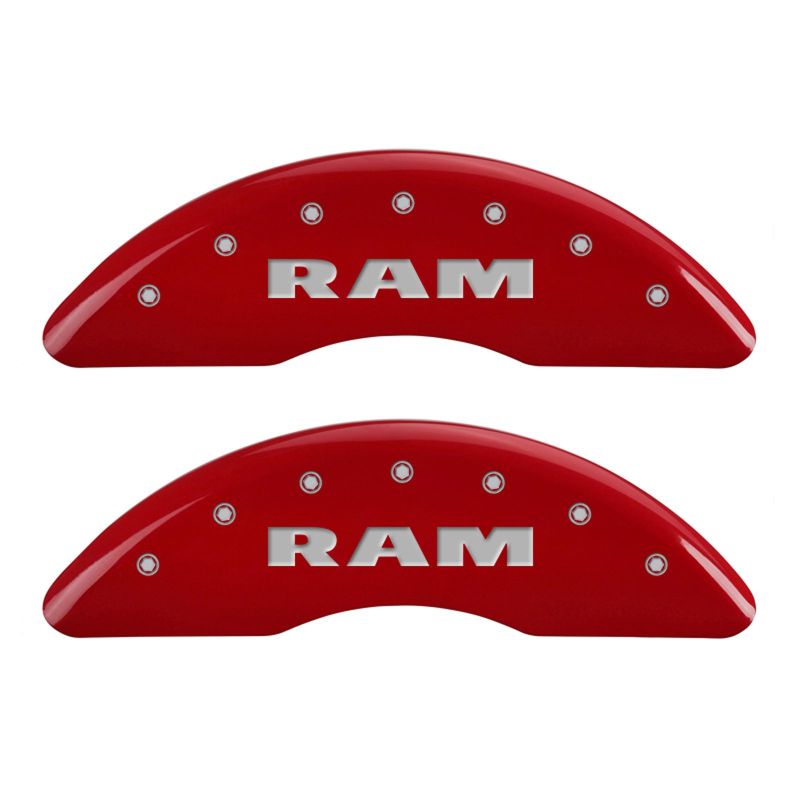 MGP 4 Caliper Covers Engraved Front RAM Engraved Rear RAMHEAD Red finish silver ch - Black Ops Auto Works