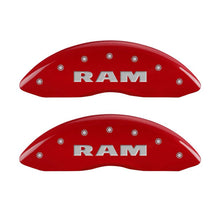Load image into Gallery viewer, MGP 4 Caliper Covers Engraved Front RAM Engraved Rear RAMHEAD Red finish silver ch - Black Ops Auto Works