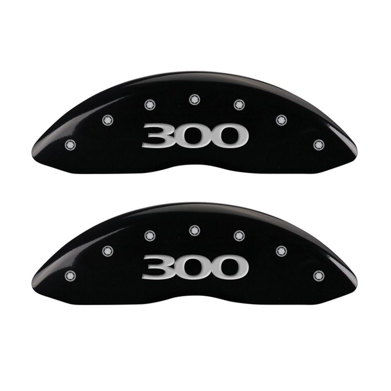 MGP 4 Caliper Covers Engraved Front & Rear 300 Black finish silver ch - Black Ops Auto Works