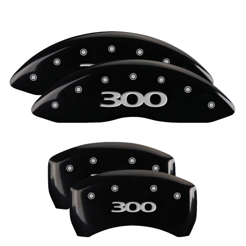 MGP 4 Caliper Covers Engraved Front & Rear 300 Black finish silver ch - Black Ops Auto Works
