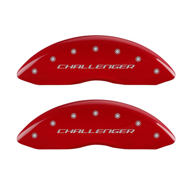MGP 4 Caliper Covers Engraved Front & Rear Block/Challenger Red finish silver ch - Black Ops Auto Works