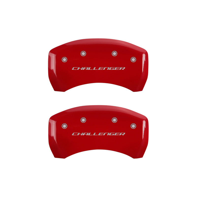 MGP 4 Caliper Covers Engraved Front & Rear Block/Challenger Red finish silver ch - Black Ops Auto Works
